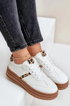 Sneakersy Damskie Na Platformie Panterka Białe Dravinnia