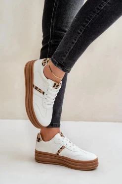 Sneakersy Damskie Na Platformie Panterka Białe Dravinnia