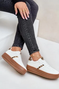 Sneakersy Damskie Na Platformie Panterka Białe Dravinnia