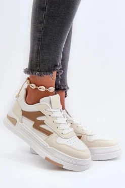 Sneakersy Damskie Na Platformie Z Eko Skóry Beżowe Lynnette