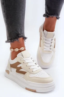 Sneakersy Damskie Na Platformie Z Eko Skóry Beżowe Lynnette