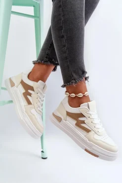 Sneakersy Damskie Na Platformie Z Eko Skóry Beżowe Lynnette