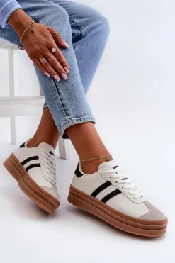 Sneakersy Damskie Na Platformie Białe Egelia