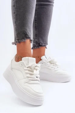 Sneakersy Damskie Na Platformie Eko Skóra Białe Vhisper