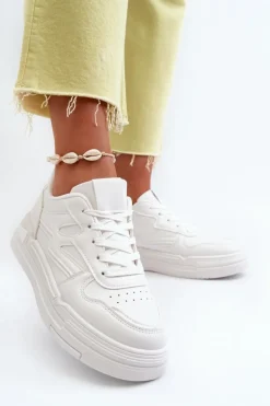 Sneakersy Damskie Na Platformie Z Eko Skóry Białe Lynnette