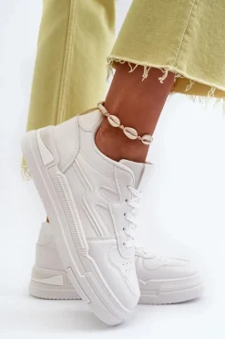 Sneakersy Damskie Na Platformie Z Eko Skóry Białe Lynnette