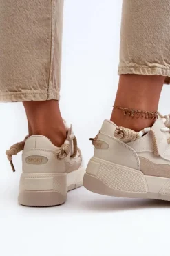 Sneakersy Damskie Na Platformie Beżowe Moariella