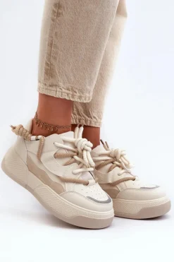 Sneakersy Damskie Na Platformie Beżowe Moariella