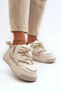 Sneakersy Damskie Na Platformie Beżowe Moariella