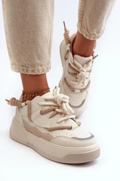 Sneakersy Damskie Na Platformie Beżowe Moariella