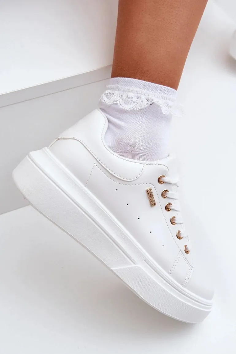 Sneakersy Damskie Na Platformie Eko Skóra Białe Lelandine