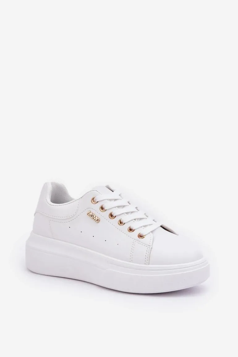 Sneakersy Damskie Na Platformie Eko Skóra Białe Lelandine