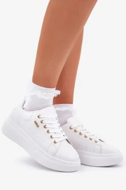 Sneakersy Damskie Na Platformie Eko Skóra Białe Lelandine