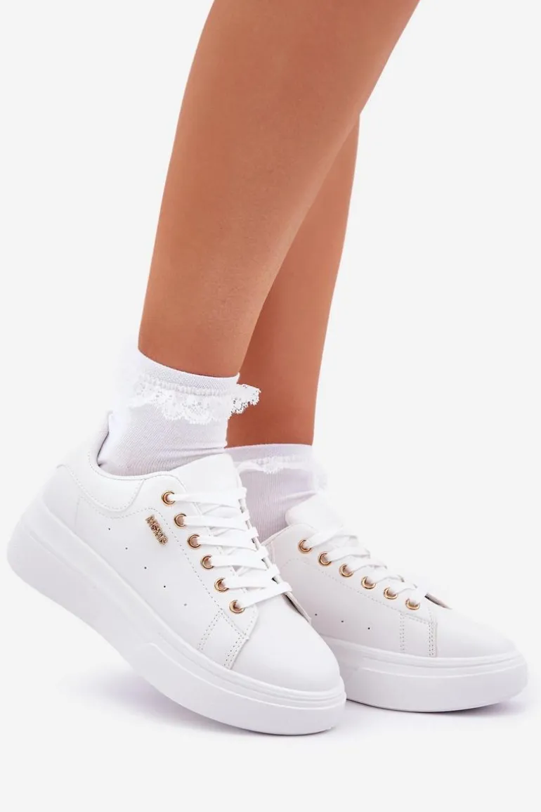 Sneakersy Damskie Na Platformie Eko Skóra Białe Lelandine