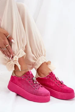 Sneakersy Damskie Na Platformie Z Misiem Fuksja Vailina