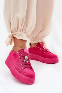 Sneakersy Damskie Na Platformie Z Misiem Fuksja Vailina