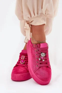 Sneakersy Damskie Na Platformie Z Misiem Fuksja Vailina