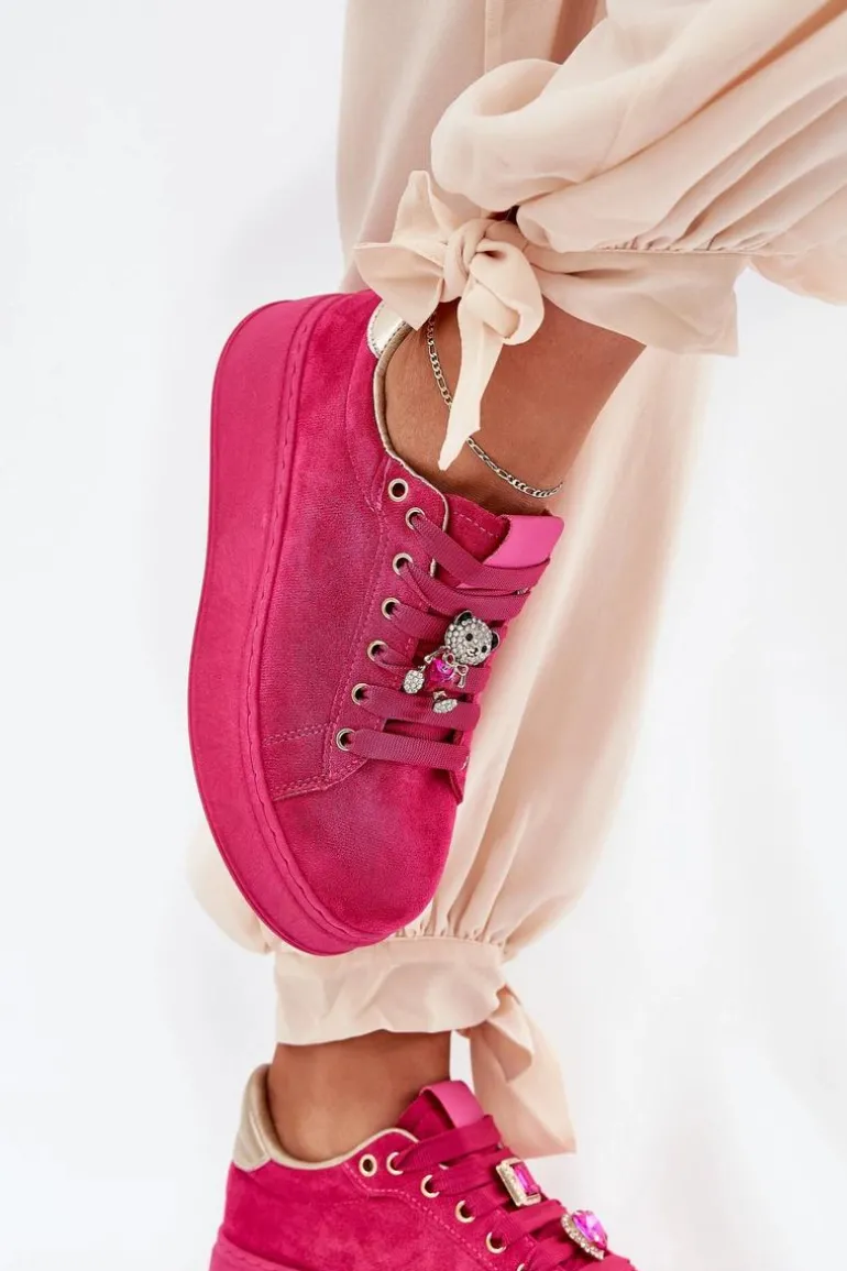 Sneakersy Damskie Na Platformie Z Misiem Fuksja Vailina