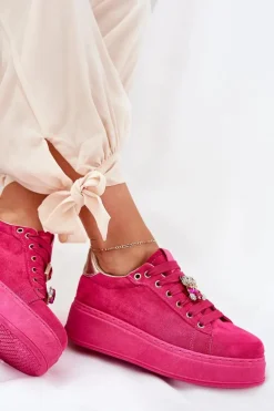 Sneakersy Damskie Na Platformie Z Misiem Fuksja Vailina