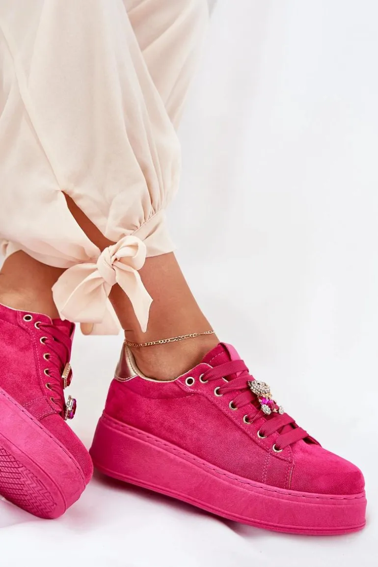 Sneakersy Damskie Na Platformie Z Misiem Fuksja Vailina