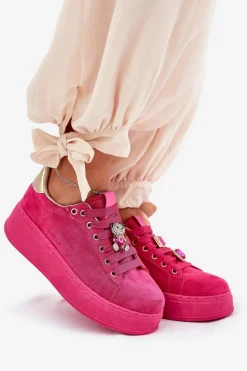Sneakersy Damskie Na Platformie Z Misiem Fuksja Vailina