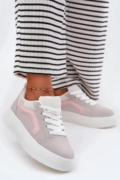 Sneakersy Damskie Na Platformie Szare Tellnira