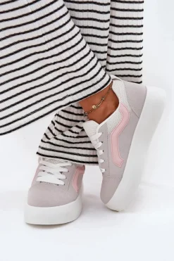 Sneakersy Damskie Na Platformie Szare Tellnira