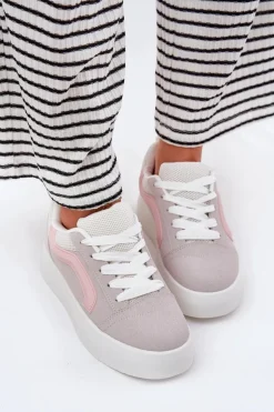 Sneakersy Damskie Na Platformie Szare Tellnira