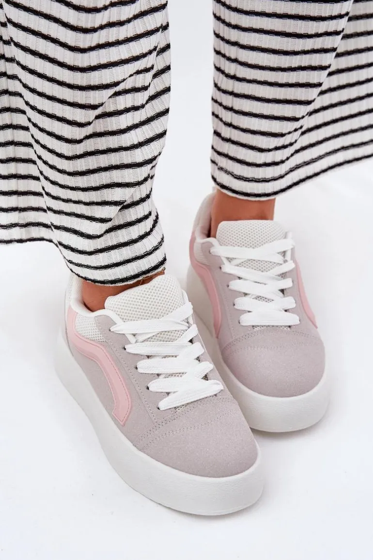 Sneakersy Damskie Na Platformie Szare Tellnira