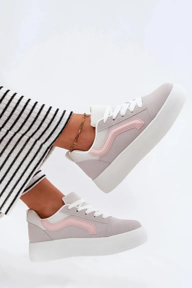 Sneakersy Damskie Na Platformie Szare Tellnira