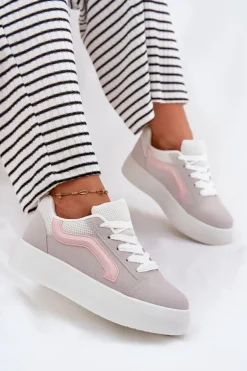 Sneakersy Damskie Na Platformie Szare Tellnira