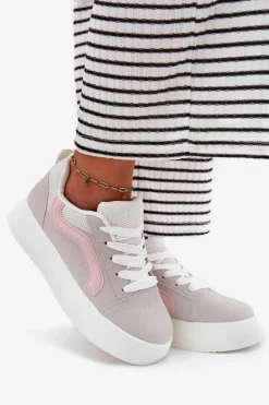 Sneakersy Damskie Na Platformie Szare Tellnira