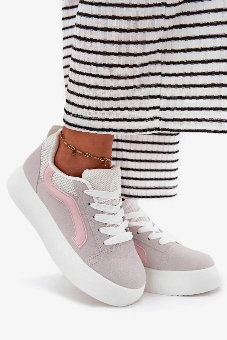 Sneakersy Damskie Na Platformie Szare Tellnira