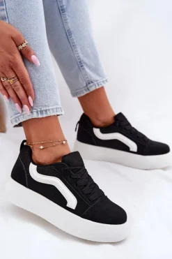 Sneakersy Damskie Na Platformie Czarne Tellnira