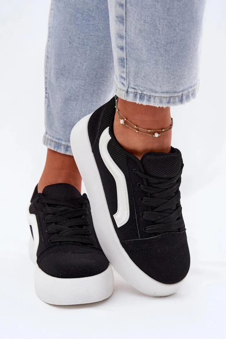 Sneakersy Damskie Na Platformie Czarne Tellnira