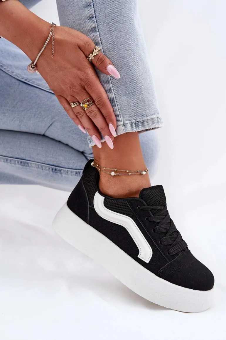 Sneakersy Damskie Na Platformie Czarne Tellnira