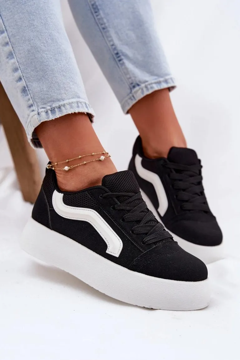 Sneakersy Damskie Na Platformie Czarne Tellnira