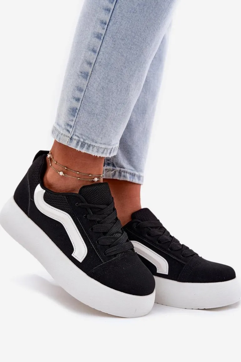 Sneakersy Damskie Na Platformie Czarne Tellnira