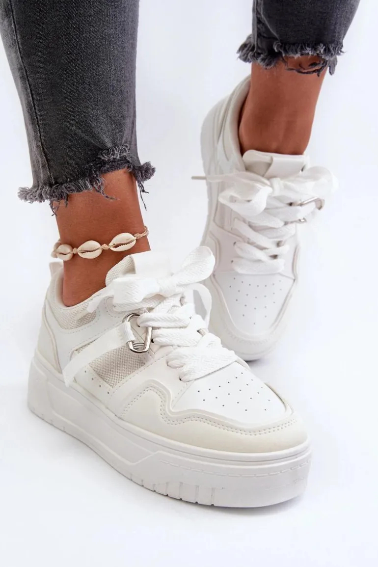 Sneakersy Damskie Na Platformie Z Eko Skóry Białe Moun