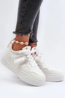Sneakersy Damskie Na Platformie Z Eko Skóry Białe Moun