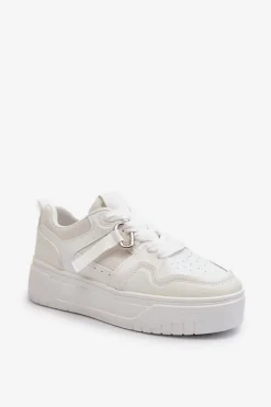 Sneakersy Damskie Na Platformie Z Eko Skóry Białe Moun