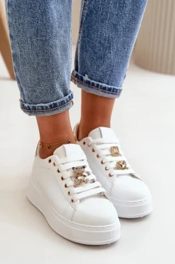 Sneakersy Damskie Na Platformie Z Misiem Białe Vailina