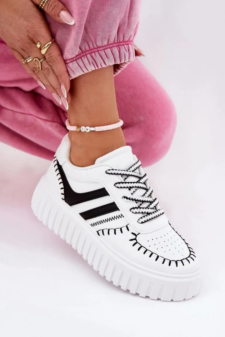 Sneakersy Damskie Na Platformie Biało-Czarne Ofenale
