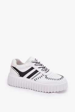 Sneakersy Damskie Na Platformie Biało-Czarne Ofenale