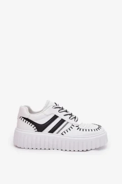 Sneakersy Damskie Na Platformie Biało-Czarne Ofenale