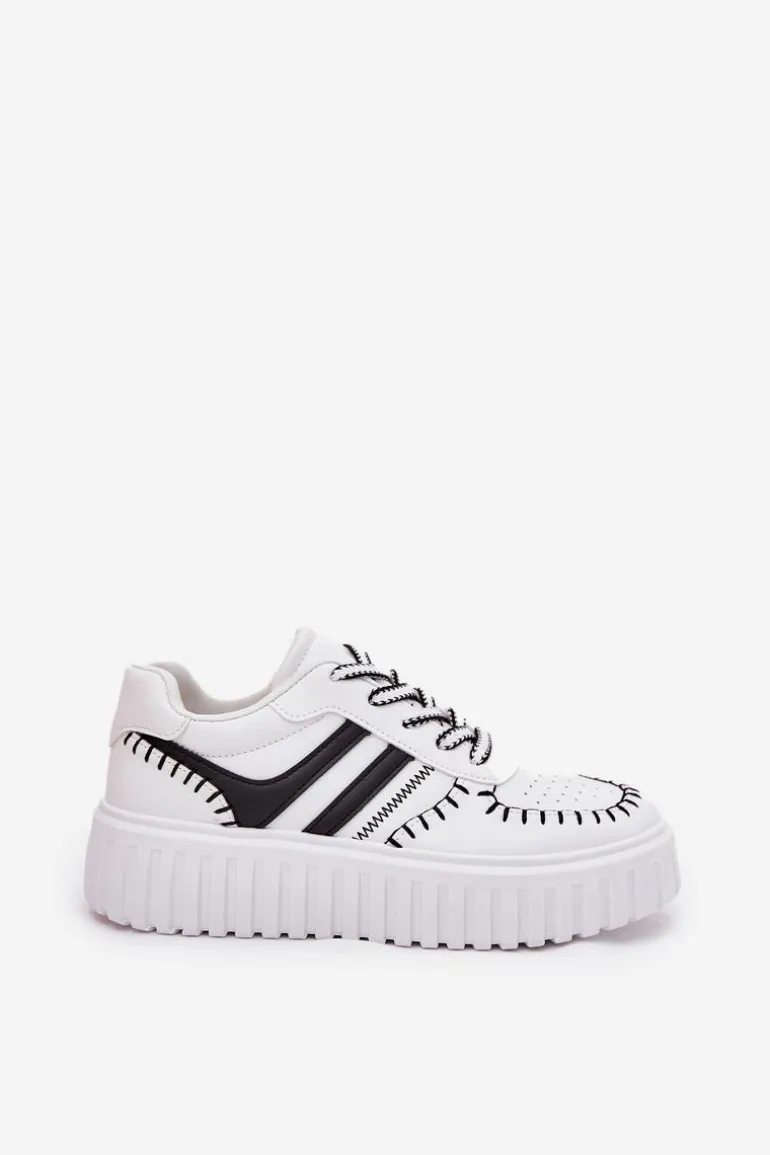 Sneakersy Damskie Na Platformie Biało-Czarne Ofenale