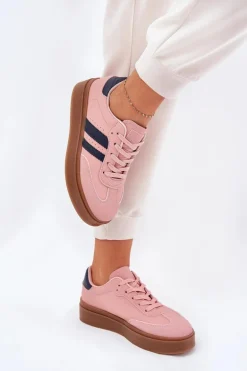 Sneakersy Damskie Na Platformie Z Eko Skóry Różowe Ediriella