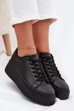 Sneakersy Damskie Na Platformie Czarne Sallira