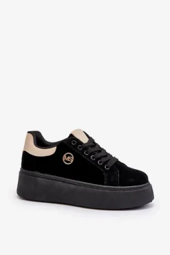 Sneakersy Damskie Na Platformie Czarne Eshen