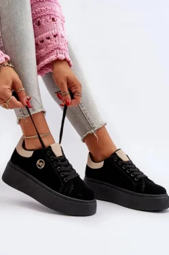 Sneakersy Damskie Na Platformie Czarne Eshen